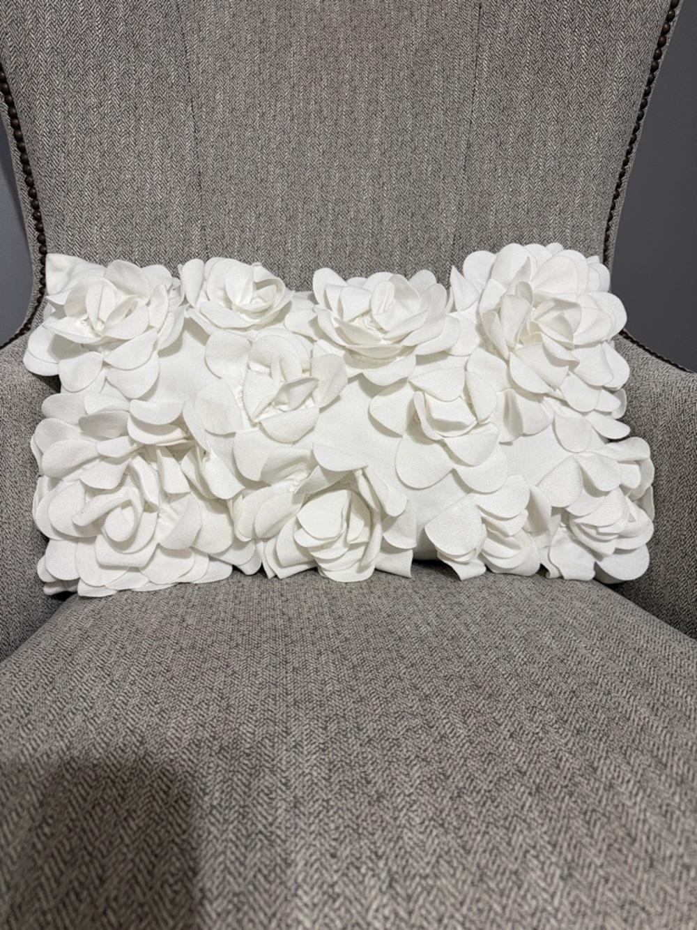 2 Ivory/white Floral Appliqué Accent Pillows